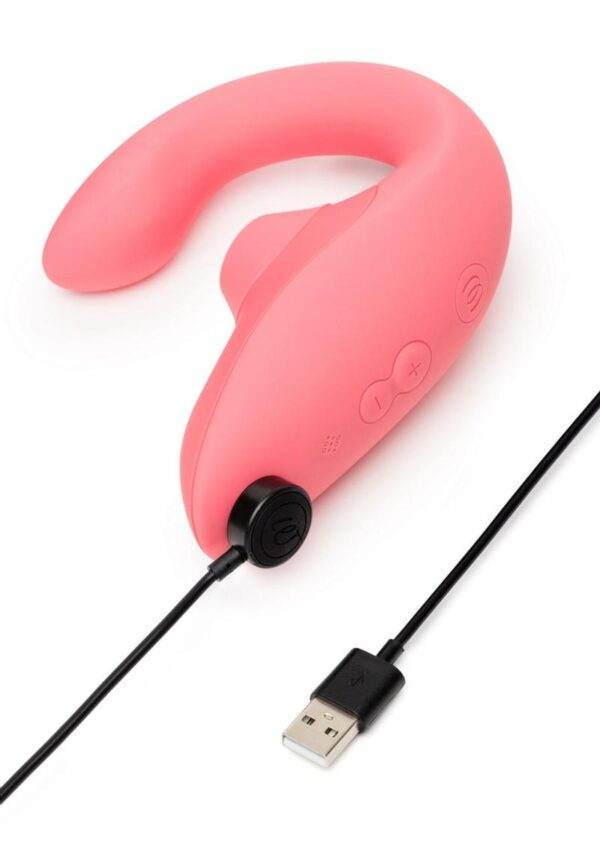 Womanizer Blend Rechargeable Silicone Vibrator with Clitoral Stimulator - Vibrant Rose - Image 3