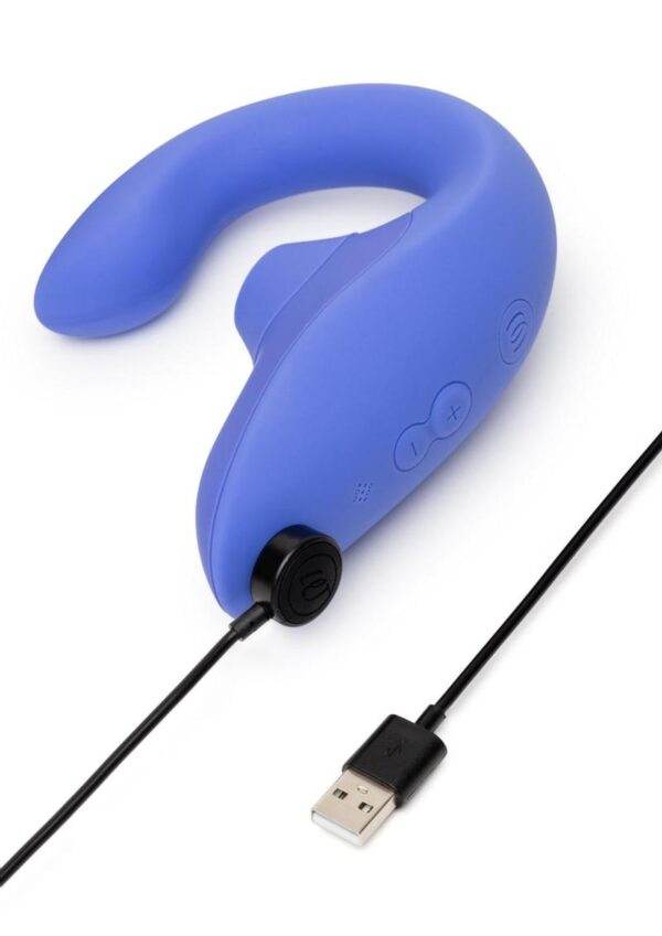 Womanizer Blend Rechargeable Silicone Vibrator with Clitoral Stimulator - Vibrant Blue - Image 3