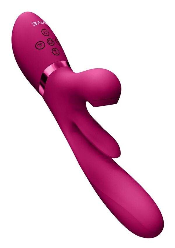 Vive ENA Rechargeable Silicone Triple Motor Thrusting G-Spot with Flapper and Air Wave Clit Stimulation Vibrator - Pink - Image 4