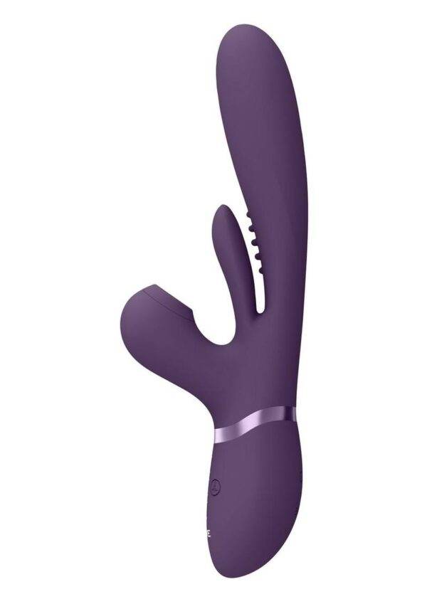 Vive ENA Rechargeable Silicone Triple Motor Thrusting G-Spot with Flapper and Air Wave Clit Stimulation Vibrator - Purple - Image 4