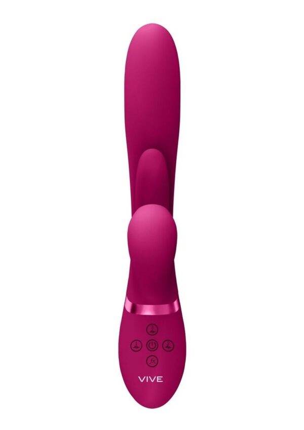 Vive KURA Rechargeable Silicone Triple Motor Thrusting G-Spot with Flapper and Air Wave Clit Stimulation Vibrator - Pink - Image 4