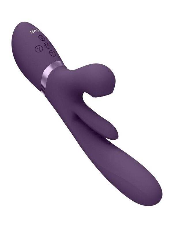Vive KURA Rechargeable Silicone Triple Motor Thrusting G-Spot with Flapper and Air Wave Clit Stimulation Vibrator - Purple - Image 3