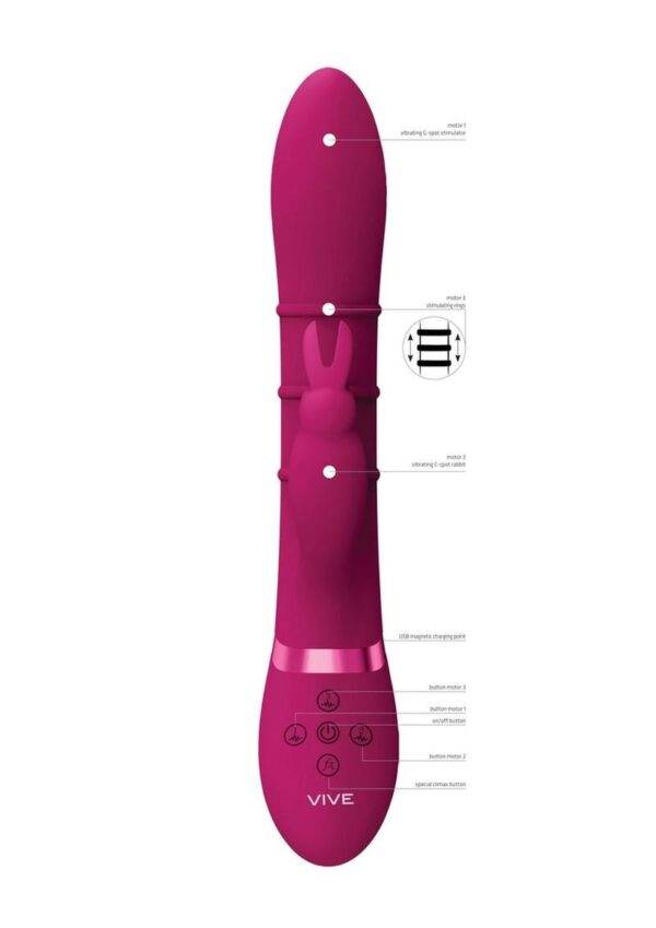 Vive SORA Rechargeable Silicone Triple Motor Up and Down Vibrating Triple Ring Rabbit - Pink - Image 3