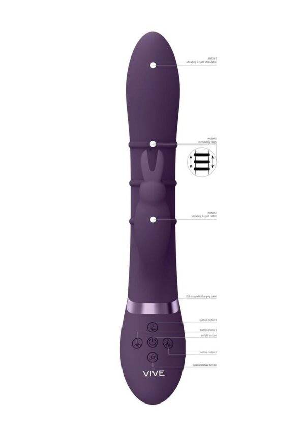 Vive SORA Rechargeable Silicone Triple Motor Up and Down Vibrating Triple Ring Rabbit - Purple - Image 3