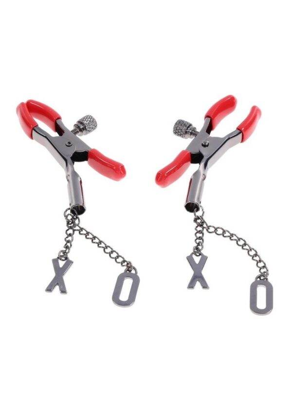 Sex and Mischief Ex`s andamp; Oh`s Nipple Clamps - Red/Black - Image 4
