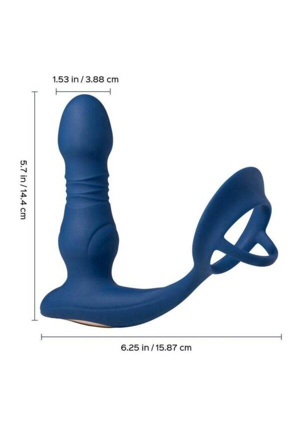 Cyrus App Control Thrusting Rechargeable Prostate Massager with Cock Ring - Blue - Image 3