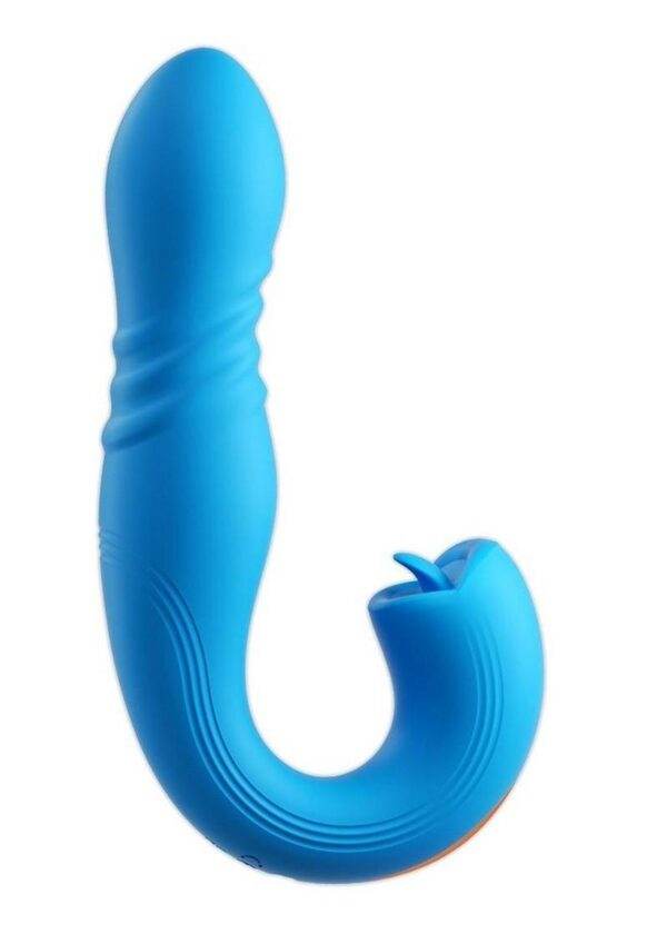 Joi Thrust 2 Pressure Sensing App Controlled Thrusting G-spot Silicone Rechargeable Vibrator and Tongue Clit Licker - Blue/Gold - Image 3