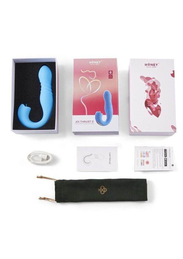 Joi Thrust 2 Pressure Sensing App Controlled Thrusting G-spot Silicone Rechargeable Vibrator and Tongue Clit Licker - Blue/Gold - Image 4