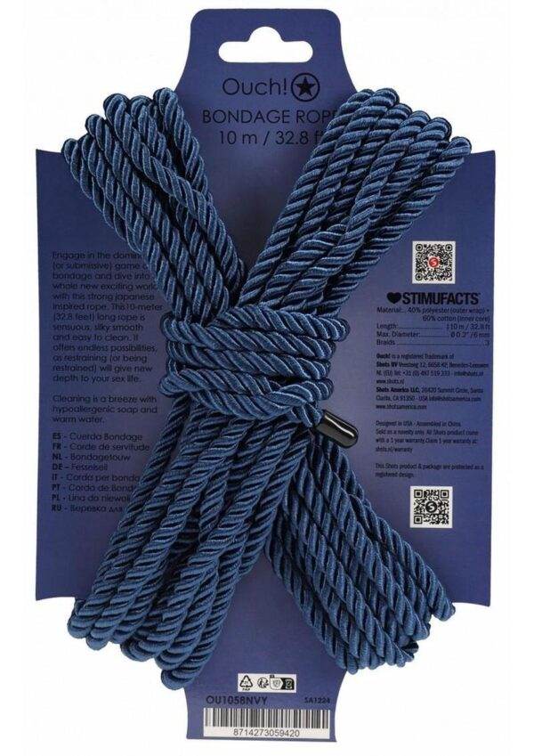 Ouch Bondage Rope 10 Meter Nylon - Navy Blue